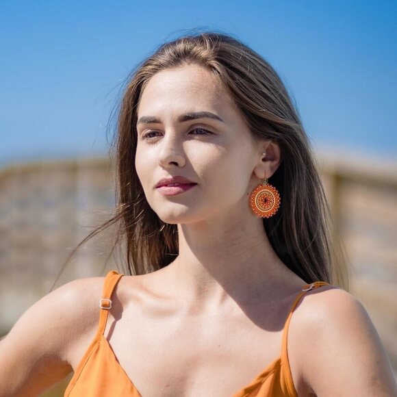 Colorful Beaded Dangle Earrings Glass Crystal Statement Jewelry for Women - Picture 3 of 6